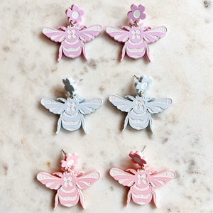 Pastel Bumble Bees | Flower | Laser Cut Earrings