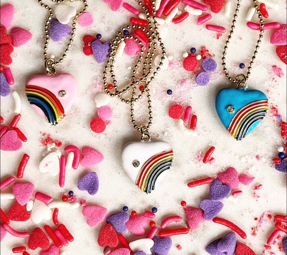 Rainbow Heart Ball Chain Necklace - Etsy