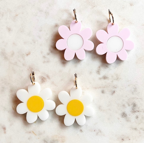Retro Daisy Earrings Matte Hoop Etsy