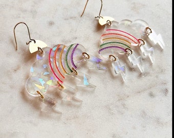 PNW Spring Earrings | Clouds | Rainbows | Lightening