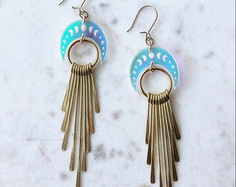 Moon | Magic | Iridescent Moon Phase Fringe Earrings