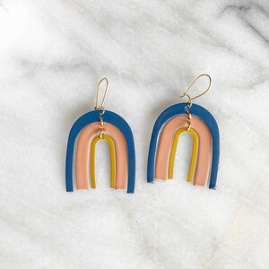 The Ellanore •••>> Teal Blue, Sandy Peach and Mustard Yellow<<••• Rainbow Earrings