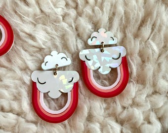 Walentynki | Galentines | Cięcie laserowe | Tęczowa chmura | Kolczyki wiszące