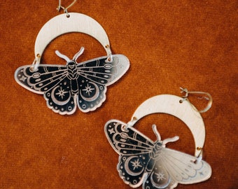Mystical Butterfly Earrings | Floral | Moon | Celestial | Rose Gold Mirror Laser Cut Earrings