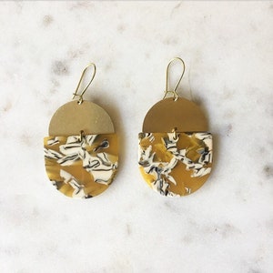 The Colleen Earring ••• Brass + Mustard/ Cream/ Black Tortoise Shell Earrings