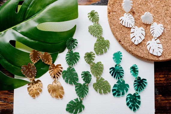 Monstera Earrings Botanical Laser Cut Earrings Etsy Canada