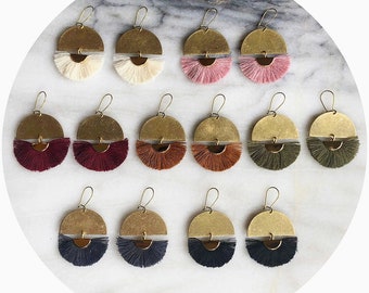 Everyday Brass Fan Tassel Earrings in Assorted Colors