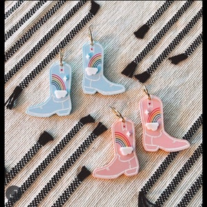 Rainbow | Cowboy Boots | Country Western | PRIDE | Laser Cut | Dangle | Hoop | Earrings