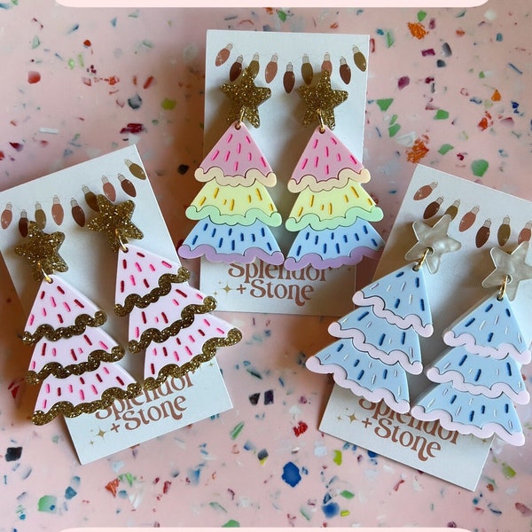 Festive Holiday Tree Earrings ••• hand painted acrylic earrings