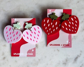 Cute Strawberry Heart Acrylic Earrings