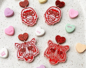 Valentines | Galentines | Laser Cut  | Tiger | Gorilla | Sasquatch | Dangle | Heart | Earrings