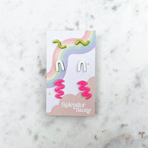 Neon Dream Sqighle Stud 3 Pack Post Earrings