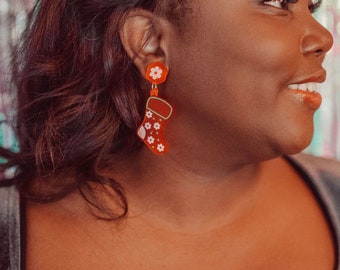 Kolczyki w kształcie świątecznych pończoch w stylu retro ••• ręcznie malowane akrylowe kolczyki