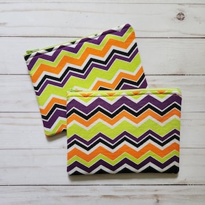 colorful zigzag halloween fabric zipper pouch, coin purse, makeup pouch, zippered bag, gift for friends, teachers, mom