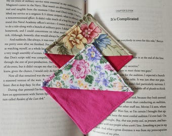 Floral fabric corner bookmark, book corner, gift for book lover, teacher, mom, friend, book club, stocking stuffer, book accessory