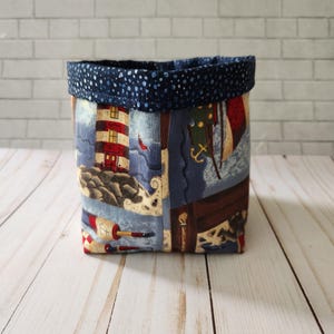 Nautical Fabric Handmade Reversible Basket, Storage Bin, Organizer, Desktop Organizer, Potted Plant Holder, Gift Basket, Snack Basket