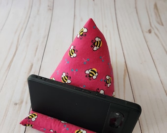 Bees Fabric Phone Stand, Tablet Holder, Cell Phone Holder, Phone Pillow, Charging Stand, Handmade Gift, Phone Wedge
