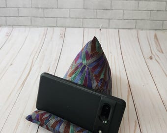 Geometric Fabric Phone Stand, Tablet Holder, Cell Phone Holder, Phone Pillow, Charging Stand, Handmade Gift, Phone Wedge