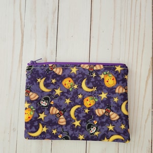 Halloween pumpkins bats fabric zipper pouch, coin purse, makeup pouch, zippered bag, gift for friends, moms, teachers