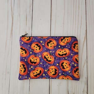 Halloween pumpkins fabric zipper pouch, coin purse, makeup pouch, zippered bag, gift for friends, moms, teachers
