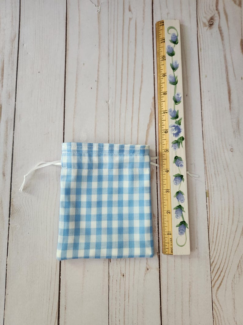 Drawstring Ruller Bag Blue Gingham Fabric Gift Bag, Reusable Drawstring Bag, Gift Bag for All ...