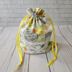 Autumn fabric gift bag, reusable drawstring bag, gift bag for all occasions, makeup bag, cloth lined bag, reusable gift wrap, pumpkins