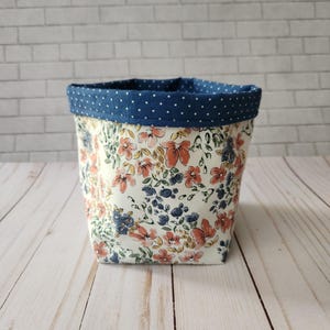 Floral Fabric Handmade Reversible Basket, Storage Bin, Organizer, Desktop Organizer, Potted Plant Holder, Gift Basket, Snack Basket