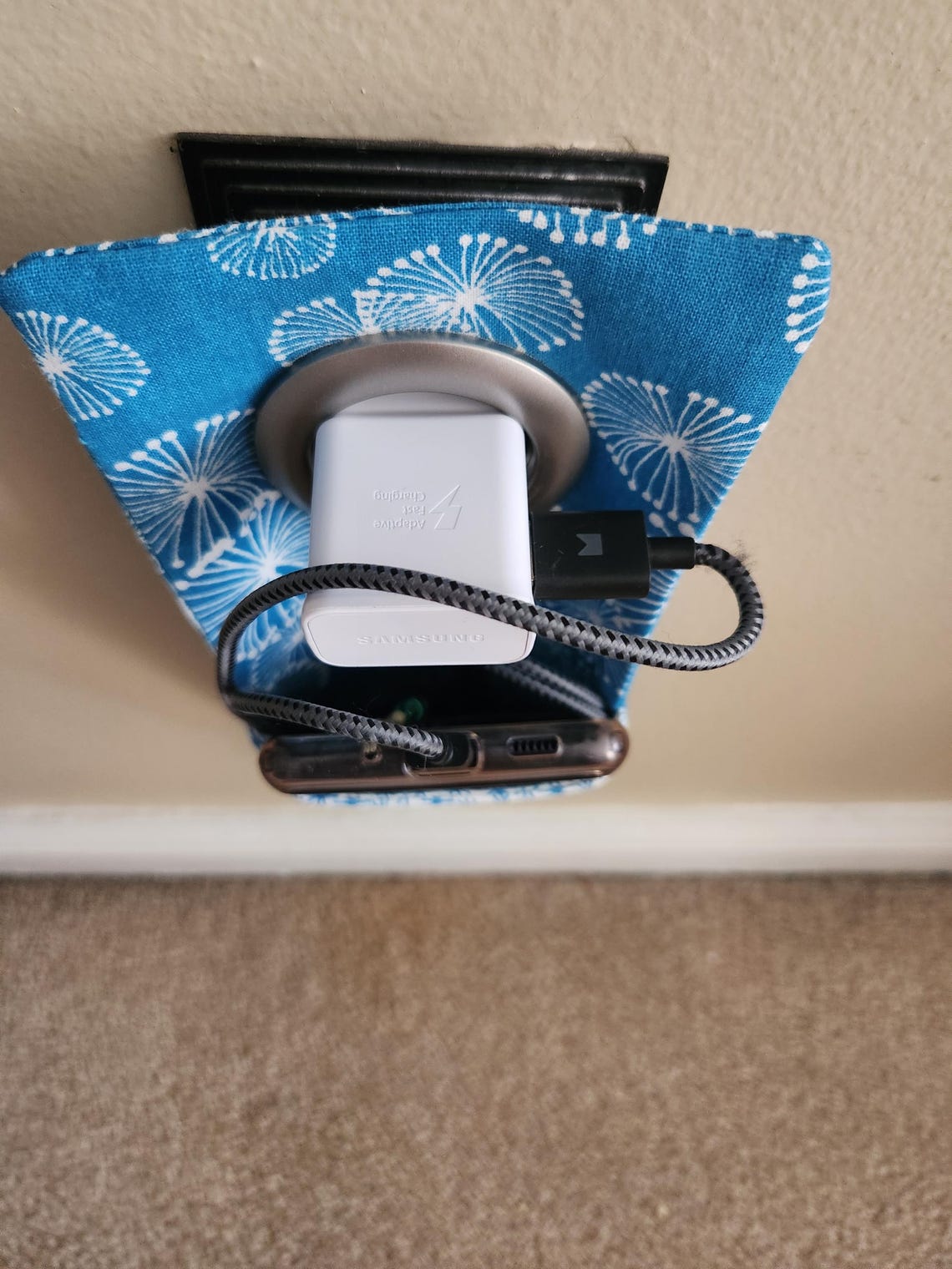 Blue - Handmade Cotton Fabric Mobile Charging Holder