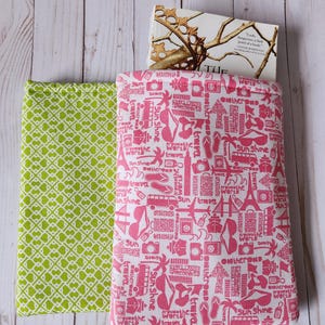 Green Pink Fabric Padded Booksleeve, Tablet Sleeve, Paperback Book Holder, Reader Gift, Teacher Gift