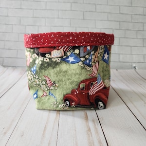 Patriotic Fabric Handmade Reversible Basket, Storage Bin, Organizer Basket, Desktop Organizer, Potted Plant Holder, Gift Basket, Snack Bin