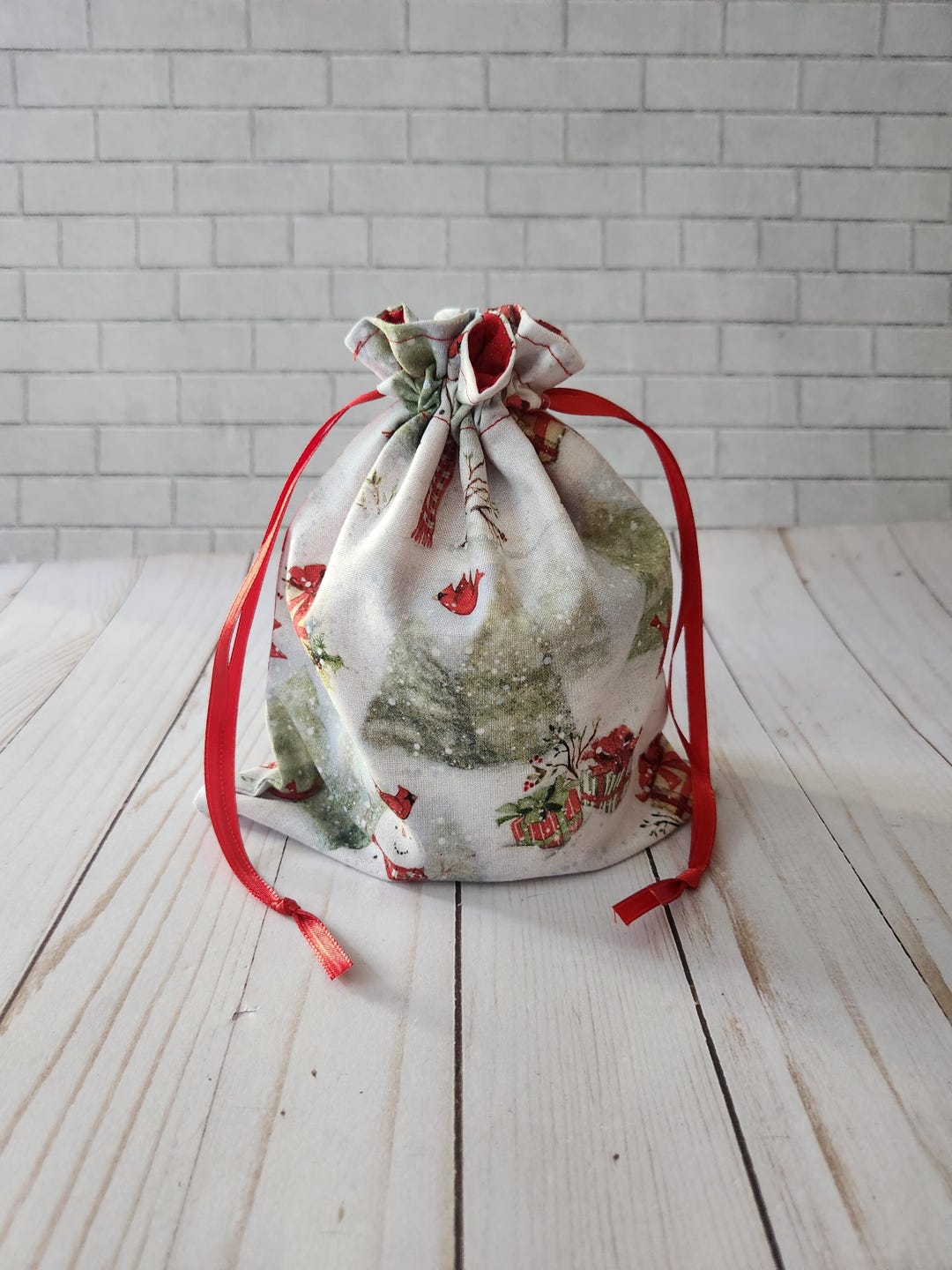 Gift Rapper Bag Snowman Cardinal Fabric Gift Bag, Reusable Drawstring Bag, Gift Bag for ...