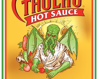 Cthulhu Hot Sauce Artwork Print is a play on Cholula Hot Sauce