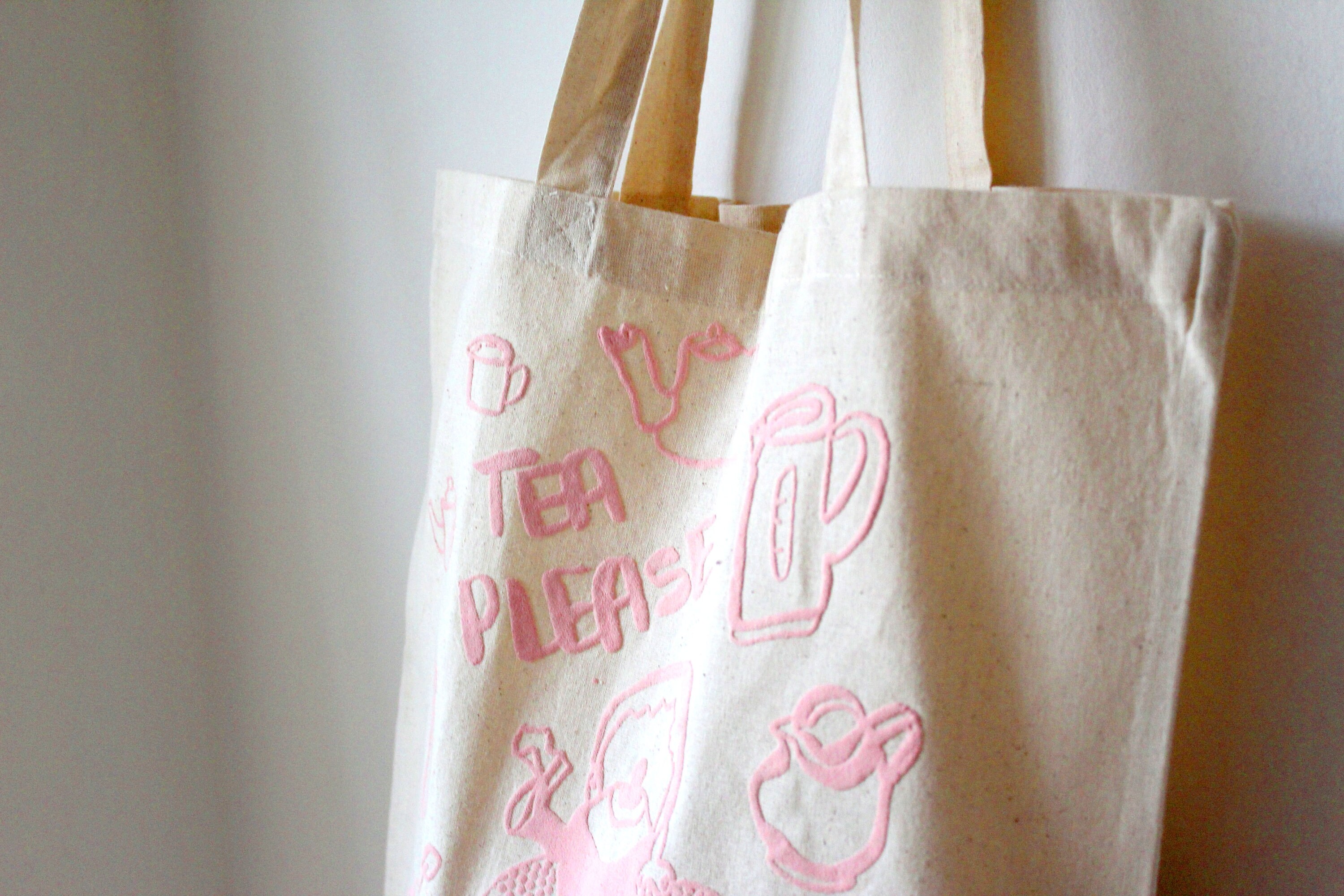 Teapots and Kettles Sustainable Shopper Tote Bag Pink & Beige Etsy UK