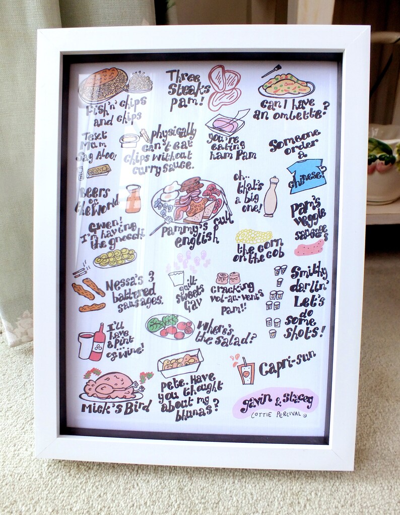 Gavin & Stacey TV Show Food Moments Illustration Montage Digital Print A4 Wall Art image 1