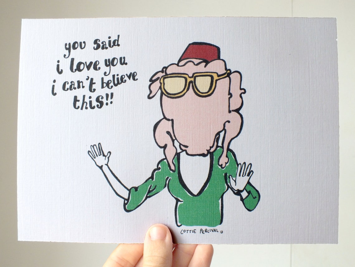 Hand Illustrated Thanksgiving Turkey Head Monica and Chandler I Love