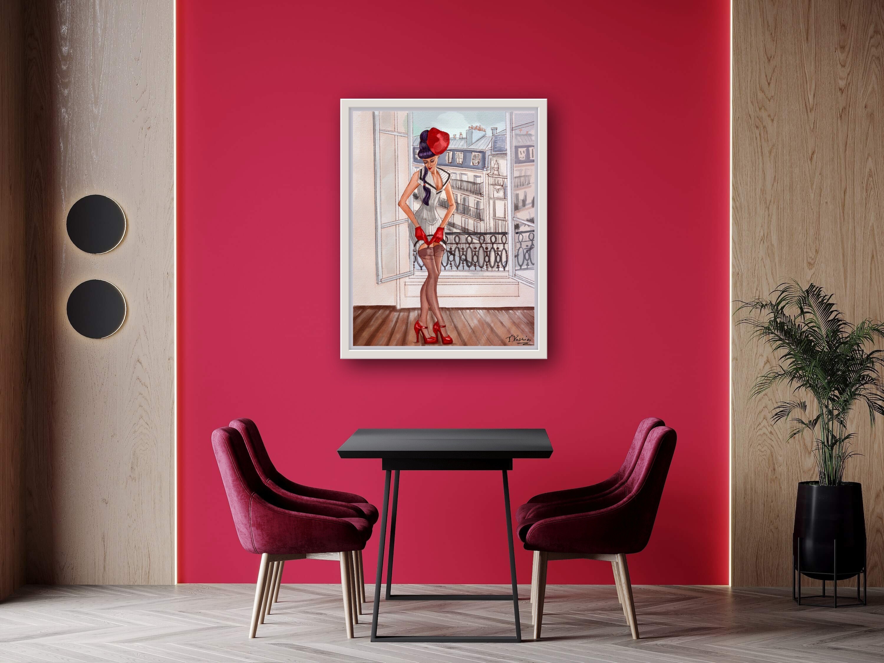 French Chic Cabaret Girl: Hand drawn Digital Watercolor Illustration French Chic Cabaret Girl: Hand drawn Digital Watercolor Illustration