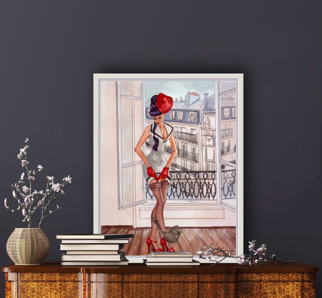 French Chic Cabaret Girl: Hand drawn Digital Watercolor Illustration French Chic Cabaret Girl: Hand drawn Digital Watercolor Illustration