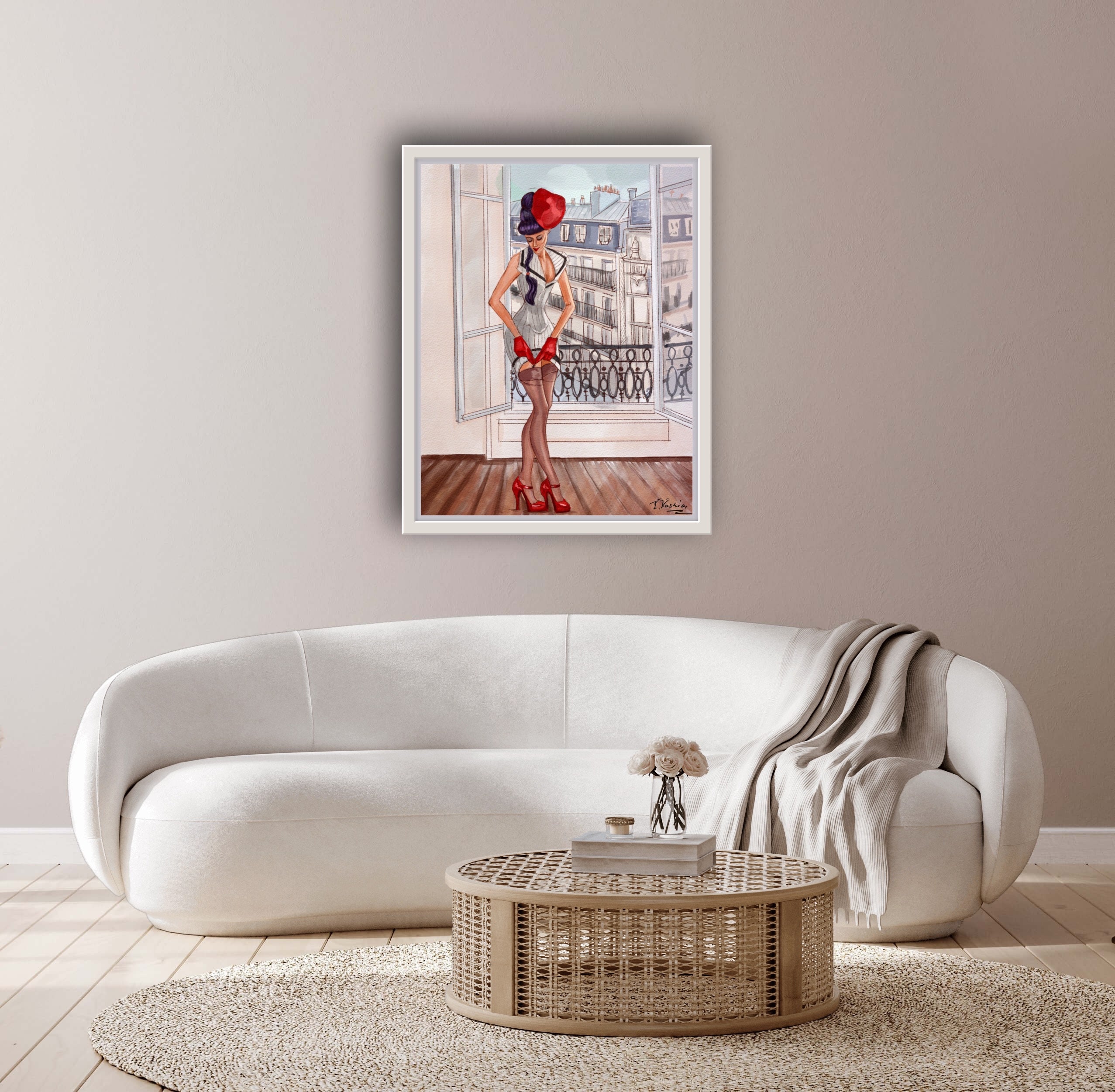 French Chic Cabaret Girl: Hand drawn Digital Watercolor Illustration French Chic Cabaret Girl: Hand drawn Digital Watercolor Illustration