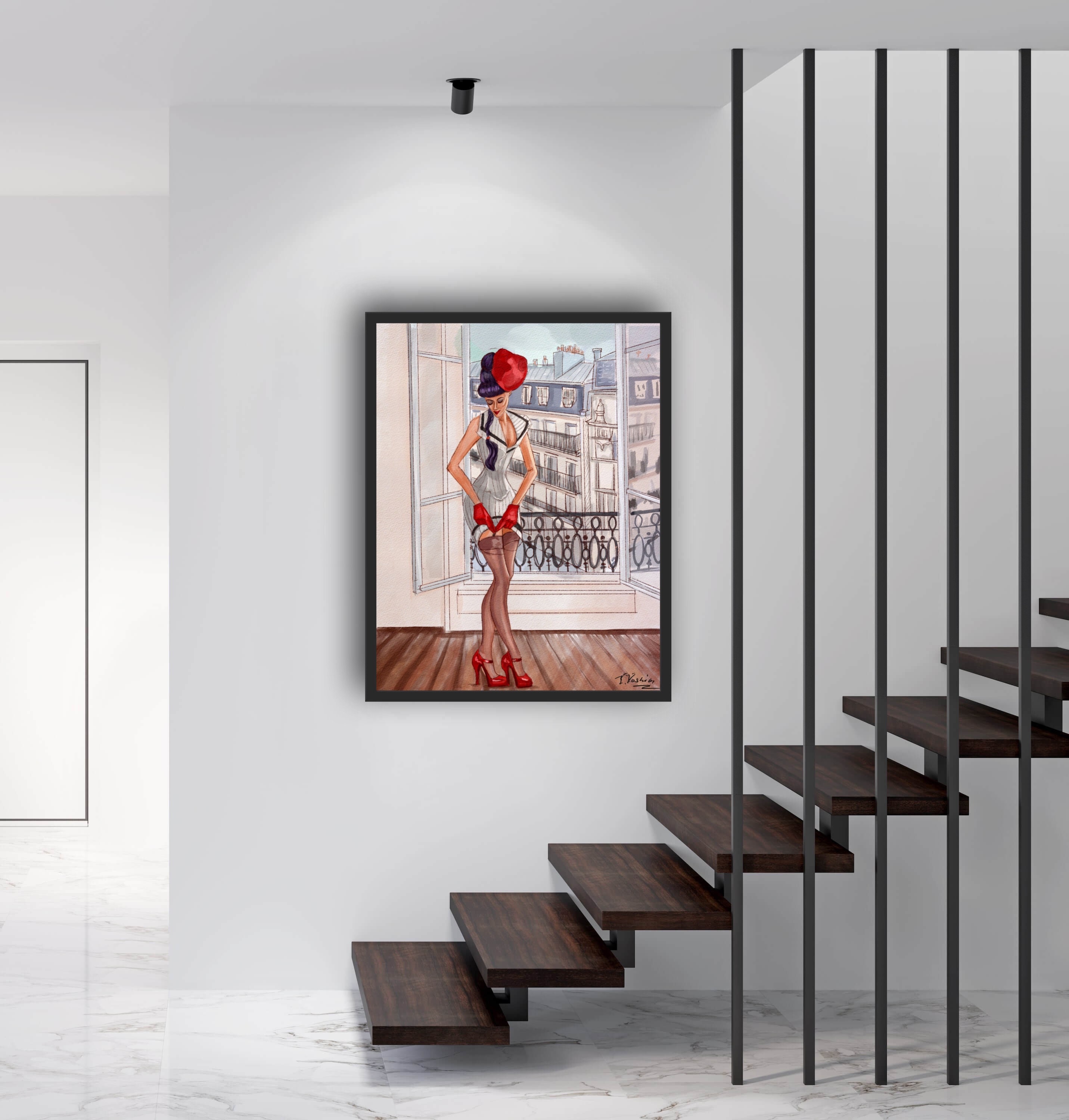 French Chic Cabaret Girl: Hand drawn Digital Watercolor Illustration French Chic Cabaret Girl: Hand drawn Digital Watercolor Illustration