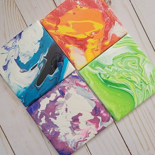 Colorful Coaster Set| Rainbow Coasters | Dirty Pour | Set of 4
