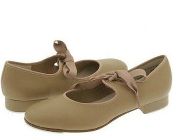 Theatricals 9718 Child Size 8.5M (Fits Toddler Size 8) Tan Ribbon Tie Tap Shoe