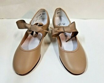 Vintage Capezio 400C Tan Child 2M (Fits 1.5) Ribbon Tie Tap Shoes - No Taps