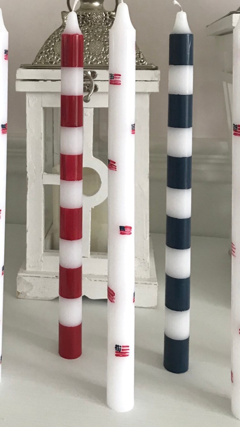 Striped Taper Candles Red White and Blue Taper Candles Pair Etsy Norway