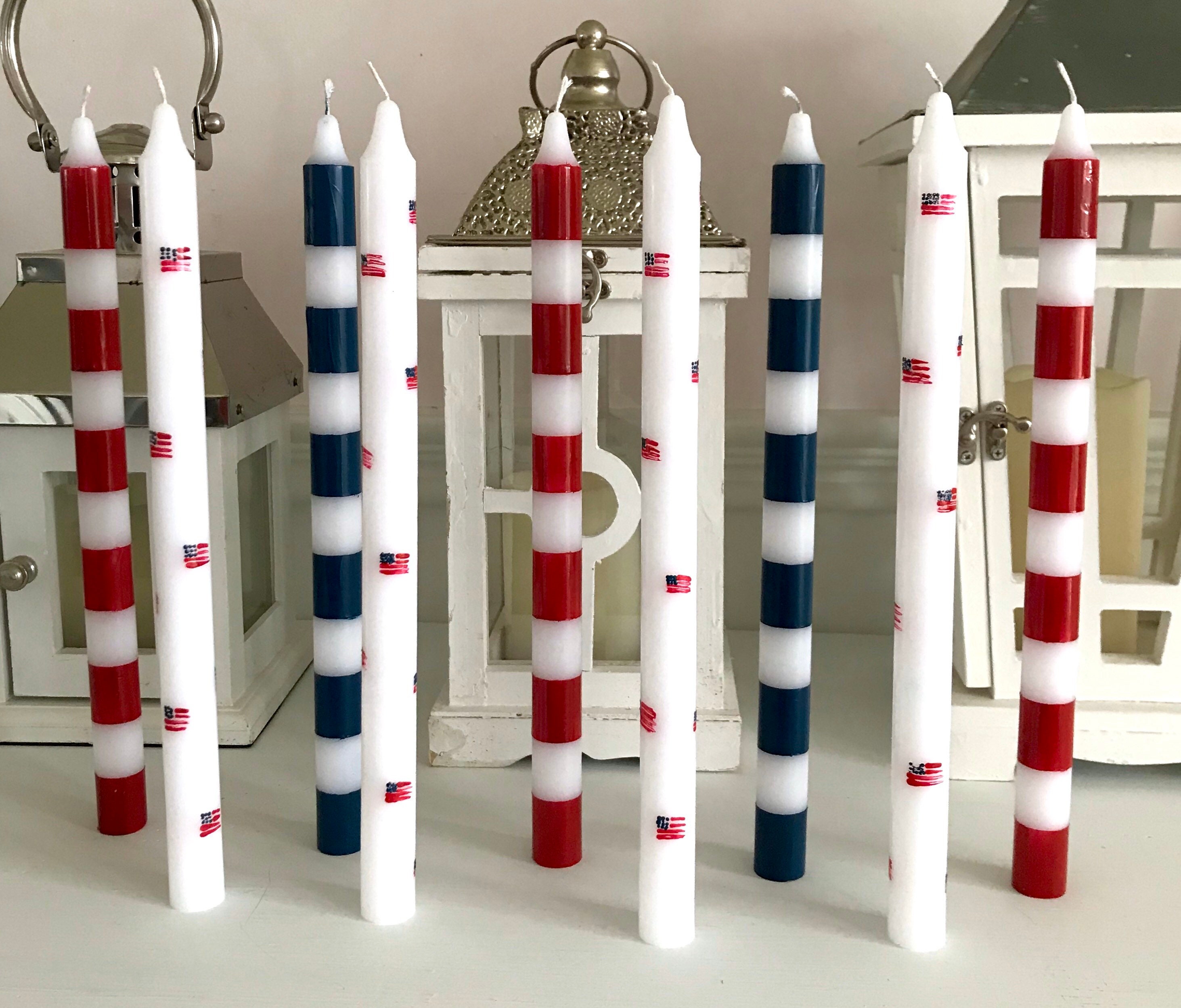 Red white and blue taper candles pair of two candles Fourth Etsy