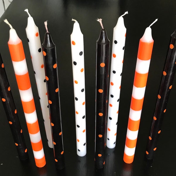 Halloween Candles, set of 2 tapers in fun Halloween polka dots or stripes