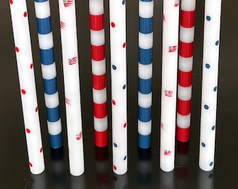 Decorative Striped Taper Candles: Red, White, and Blue - Set of 2