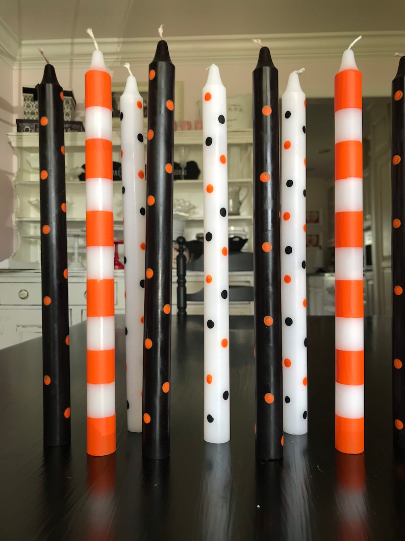 Halloween Candles Set of 2 Tapers in Fun Halloween Polka Dots Etsy