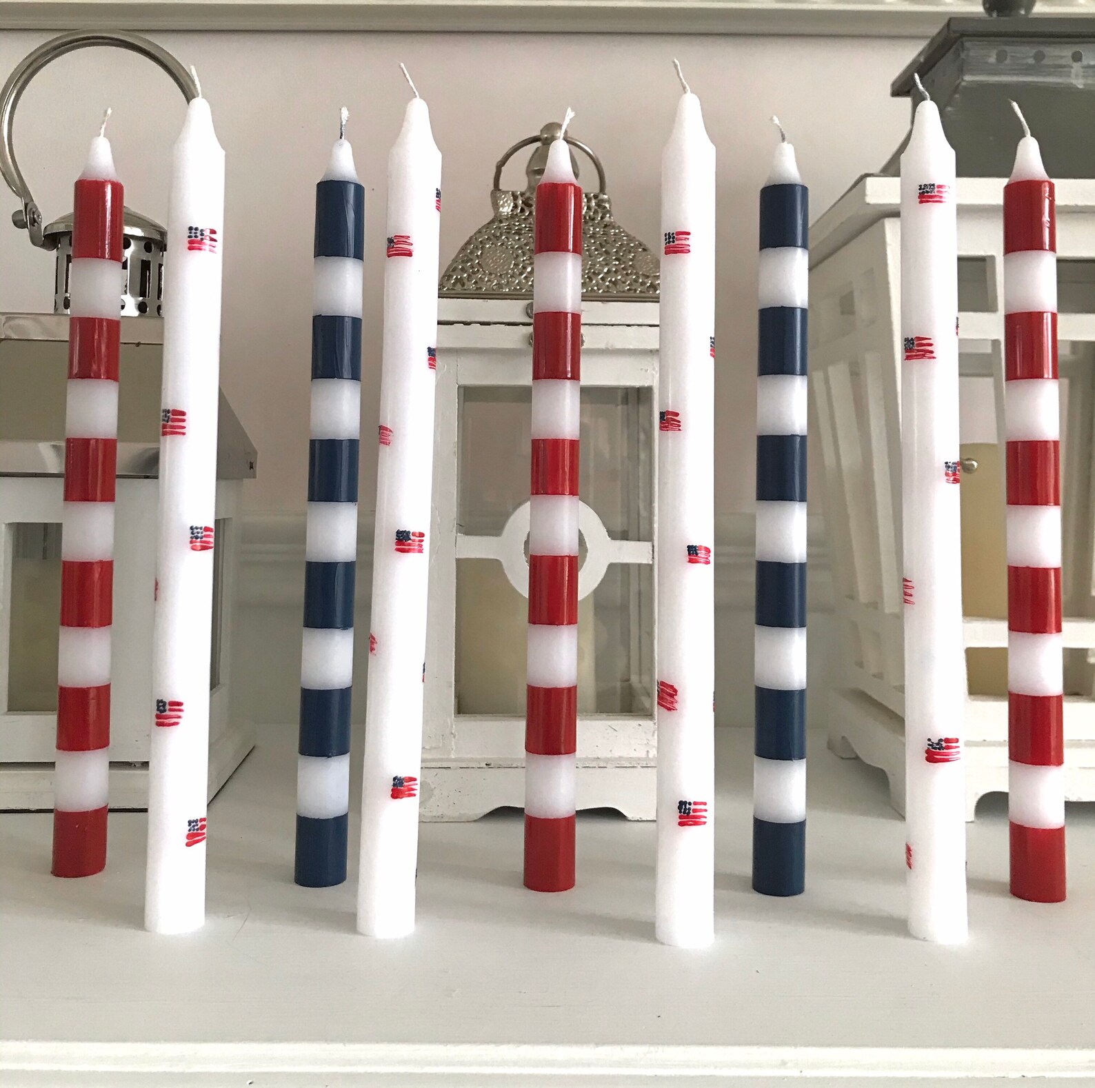 Red white and blue taper candles pair of two candles Fourth Etsy