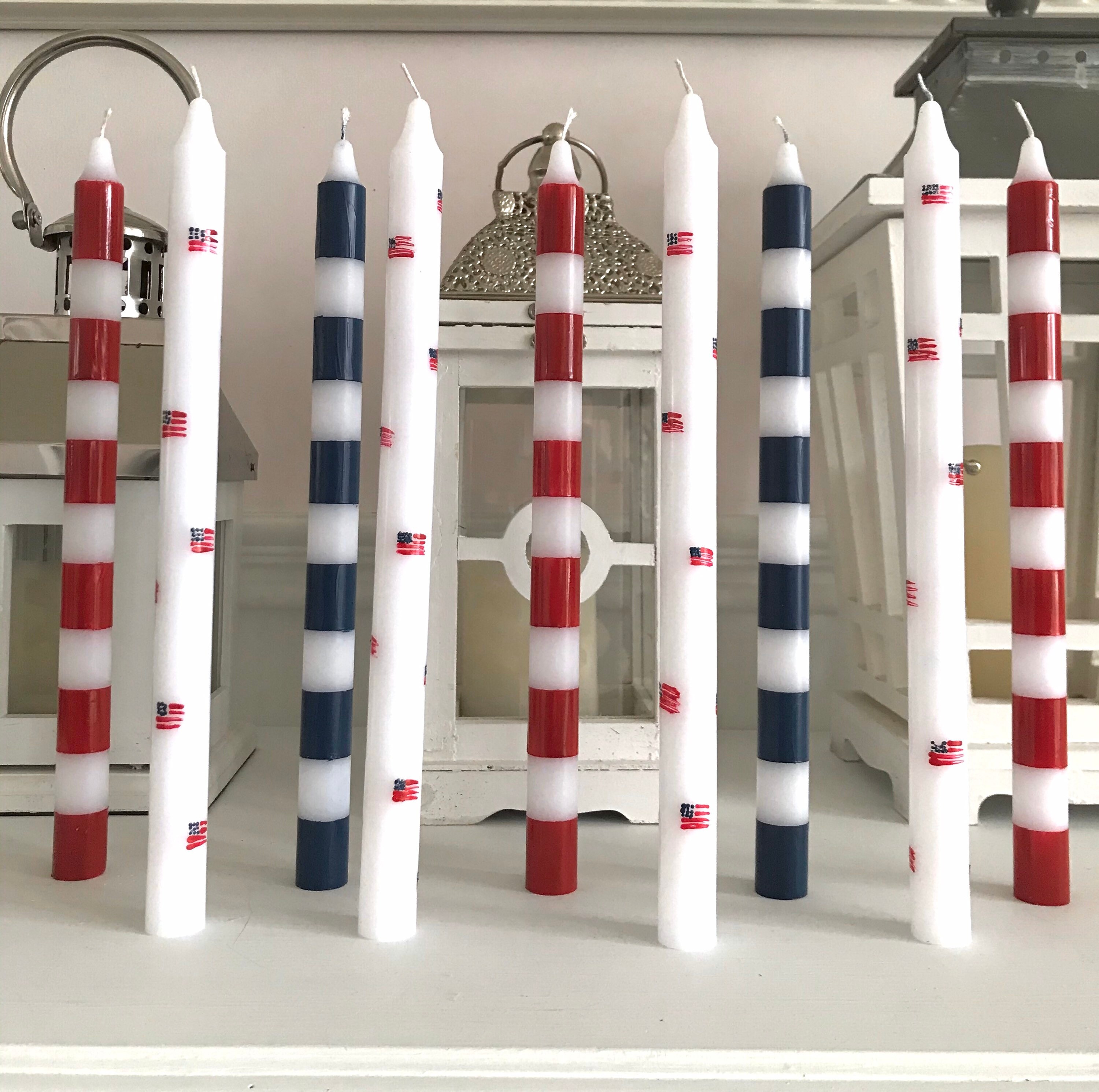 Striped Taper Candles Red White and Blue Taper Candles Pair Etsy Sweden