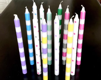 Spring tapers, set of 2, Easter striped or polka dot taper candles